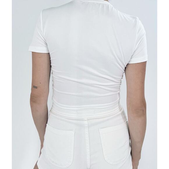 Women's Y2k Letter Print White Short Sleeve T-shirt Tee Size Small - Picture 2 of 3